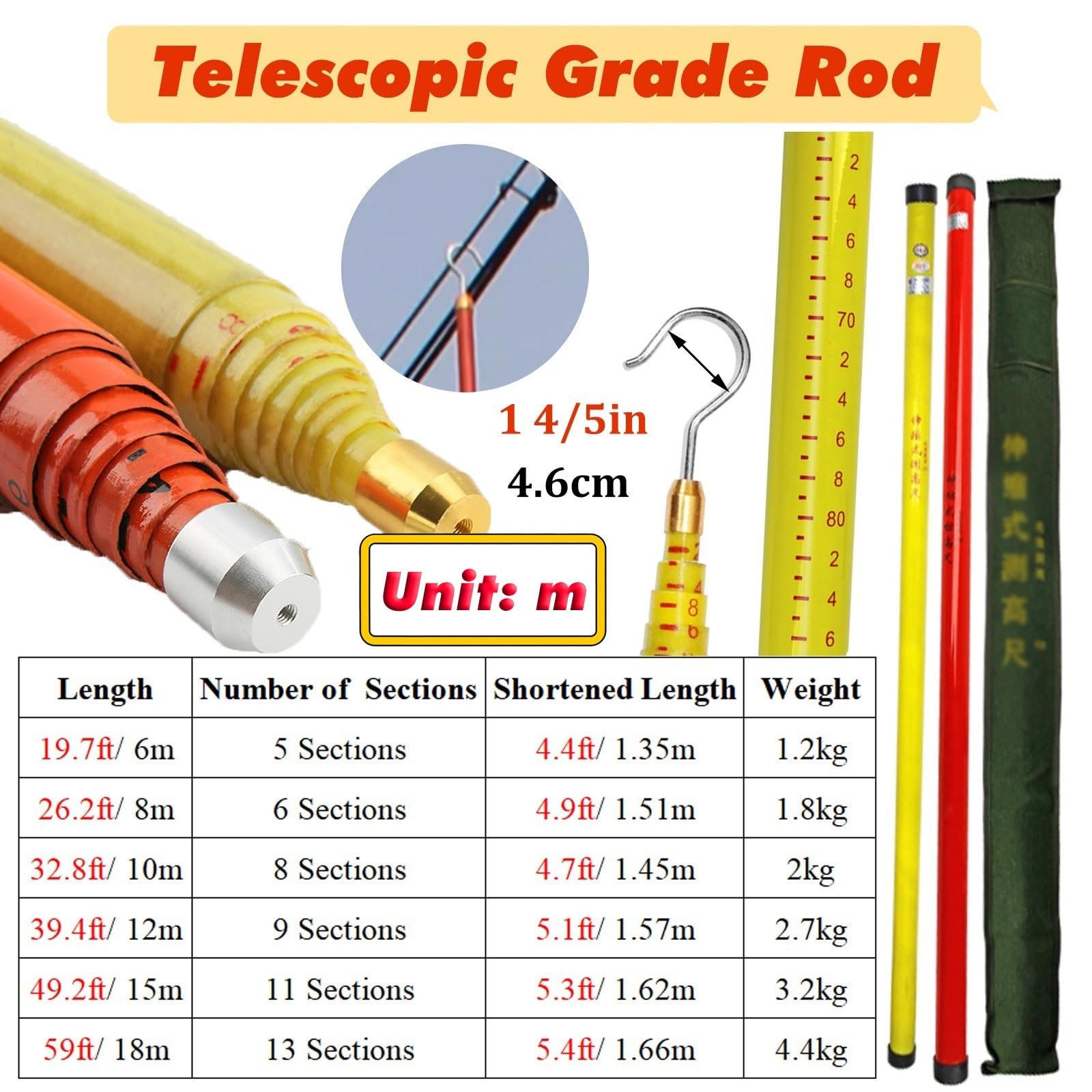 Perche de Mesure Haute Tension, « Perche de Mesure en résine époxy Haute Tension - Tige d'arpentage isolée de 15 m pour Les monteurs de Lignes et Les techniciens en télécommunications - Rall