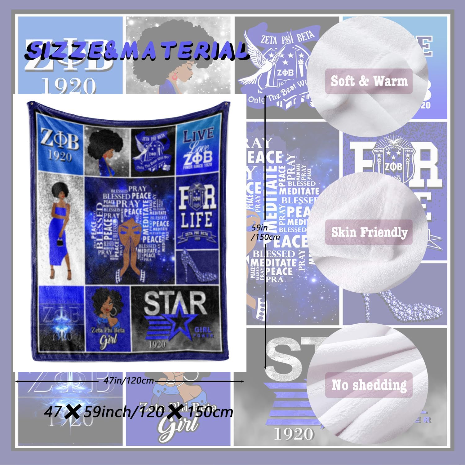 Sorority Gifts for Women 1920 Sorority Blanket Sorority Girls 1920 Sorority Blue Blanket,Perfect Sorority College,Dorms,and Alumni for Her 47"×59" Throw Blankets