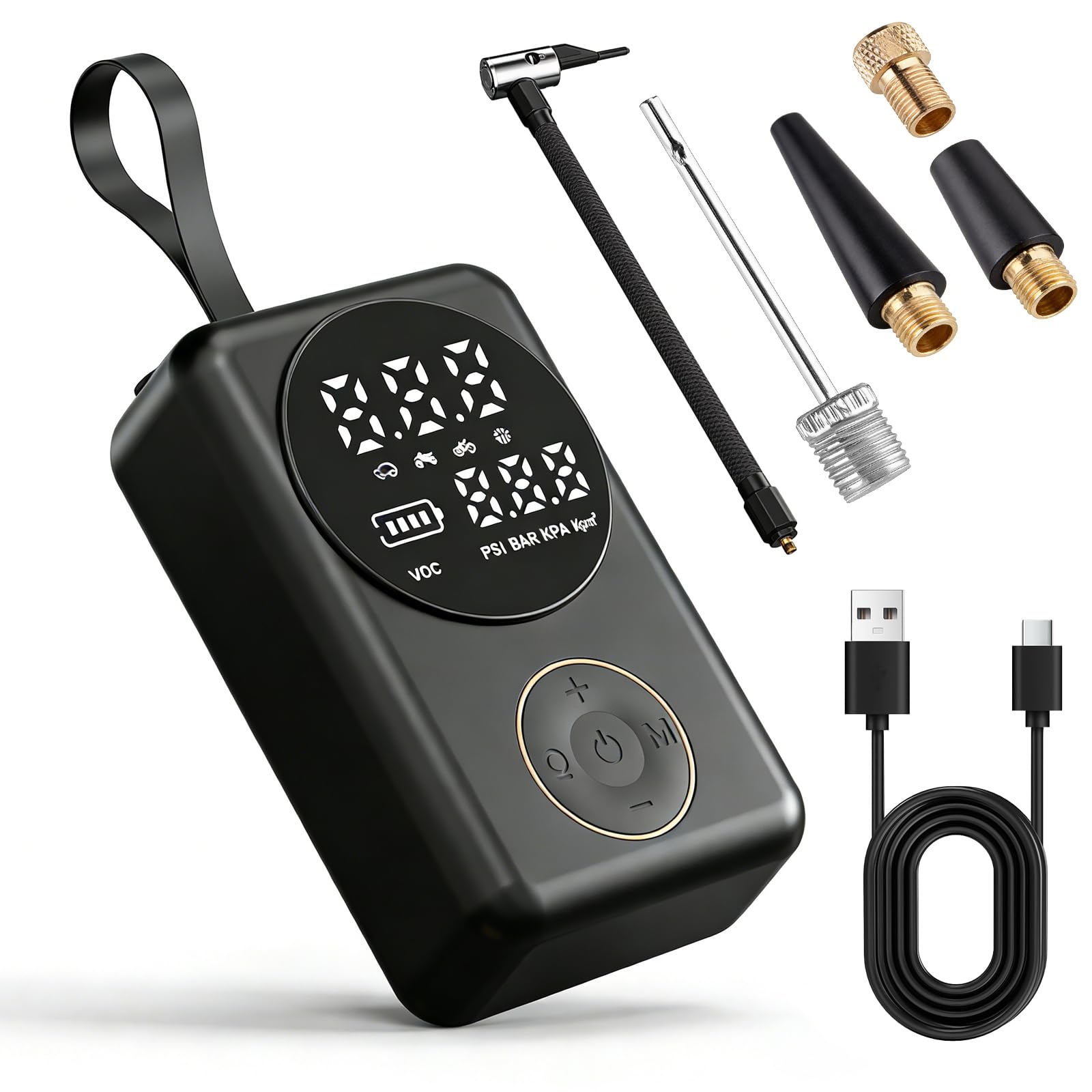 Pompa ad aria elettrica senza fili, Pompa per bicicletta 150 PSI Elettrico con luce di lavoro LED e spegnimento automatico, Pompa per bicicletta Mini Compressore USB Batteria Pompa ad aria per auto