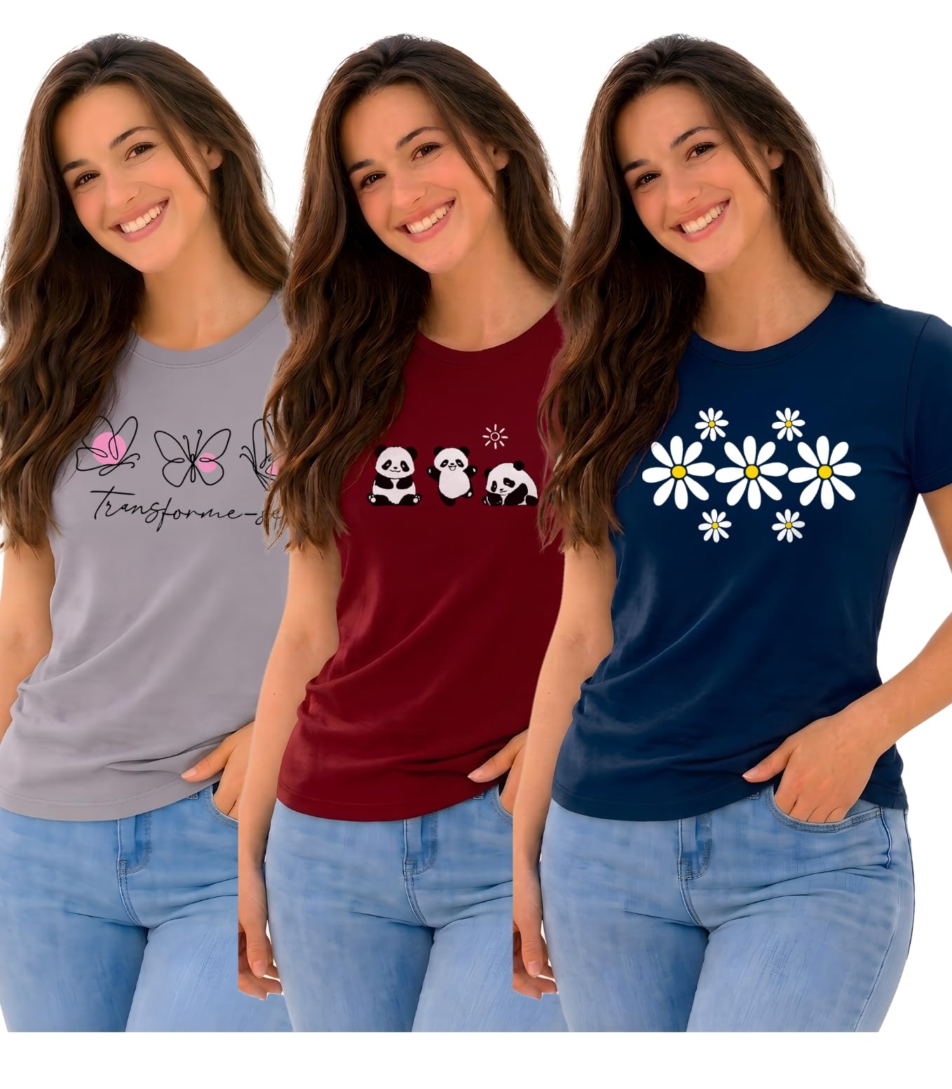 rocky fab Women's Graphic T-Shirt Bundle - 3-Pack Variety Set with Premium Soft Breathable Cotton for Everyday Comfort-picture-11