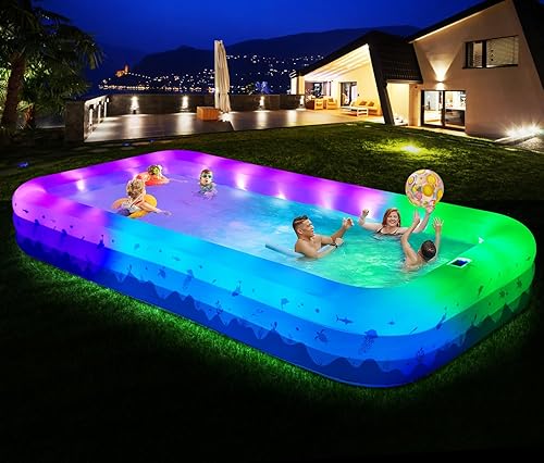 Piscina inflable grande con luces, 145 x 74 x 22 pulgadas, piscinas inflables familiares para adultos, piscina inflable alimentada por energía