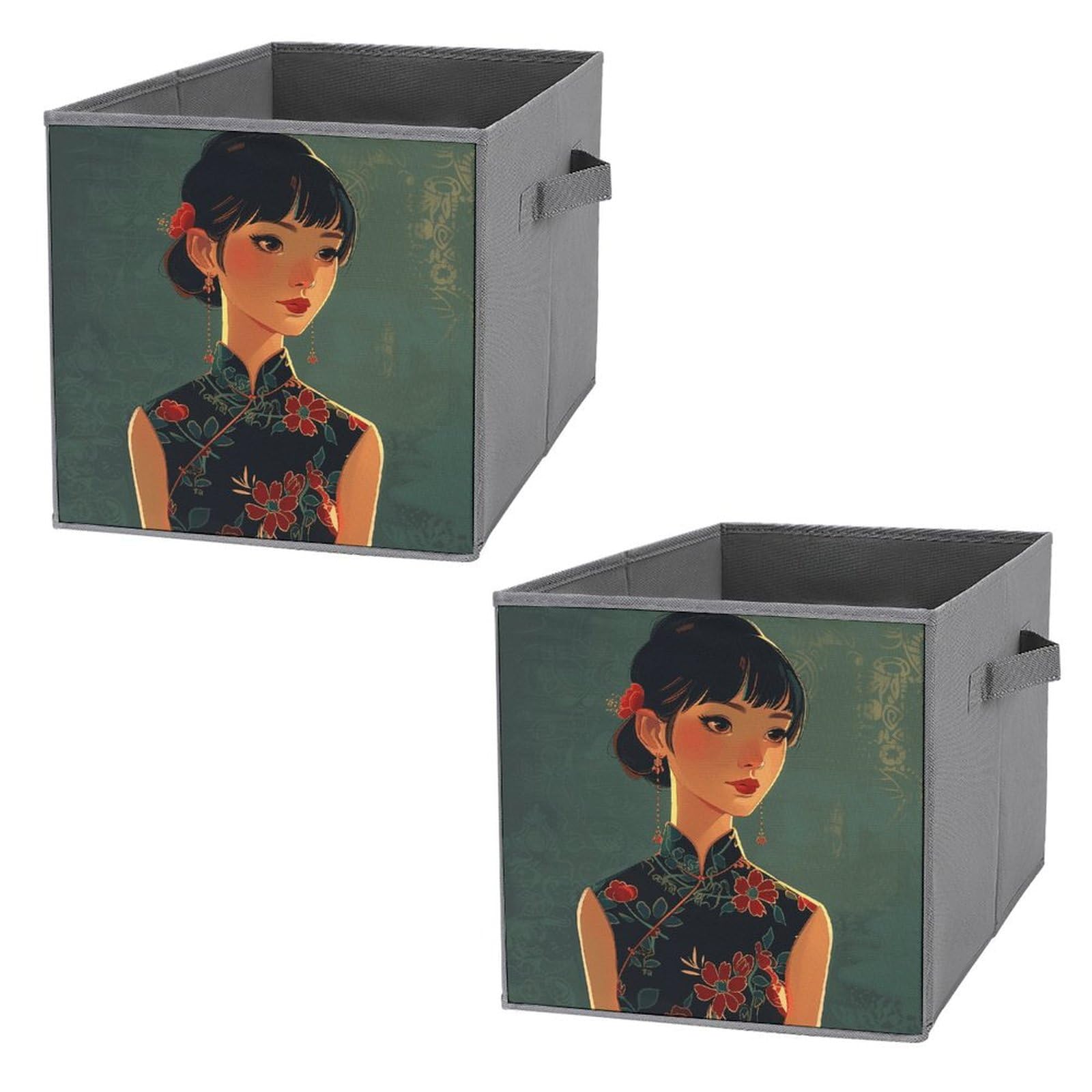 Bac de rangement pliable de style asiatique pour ordonner le salon ou la chambre