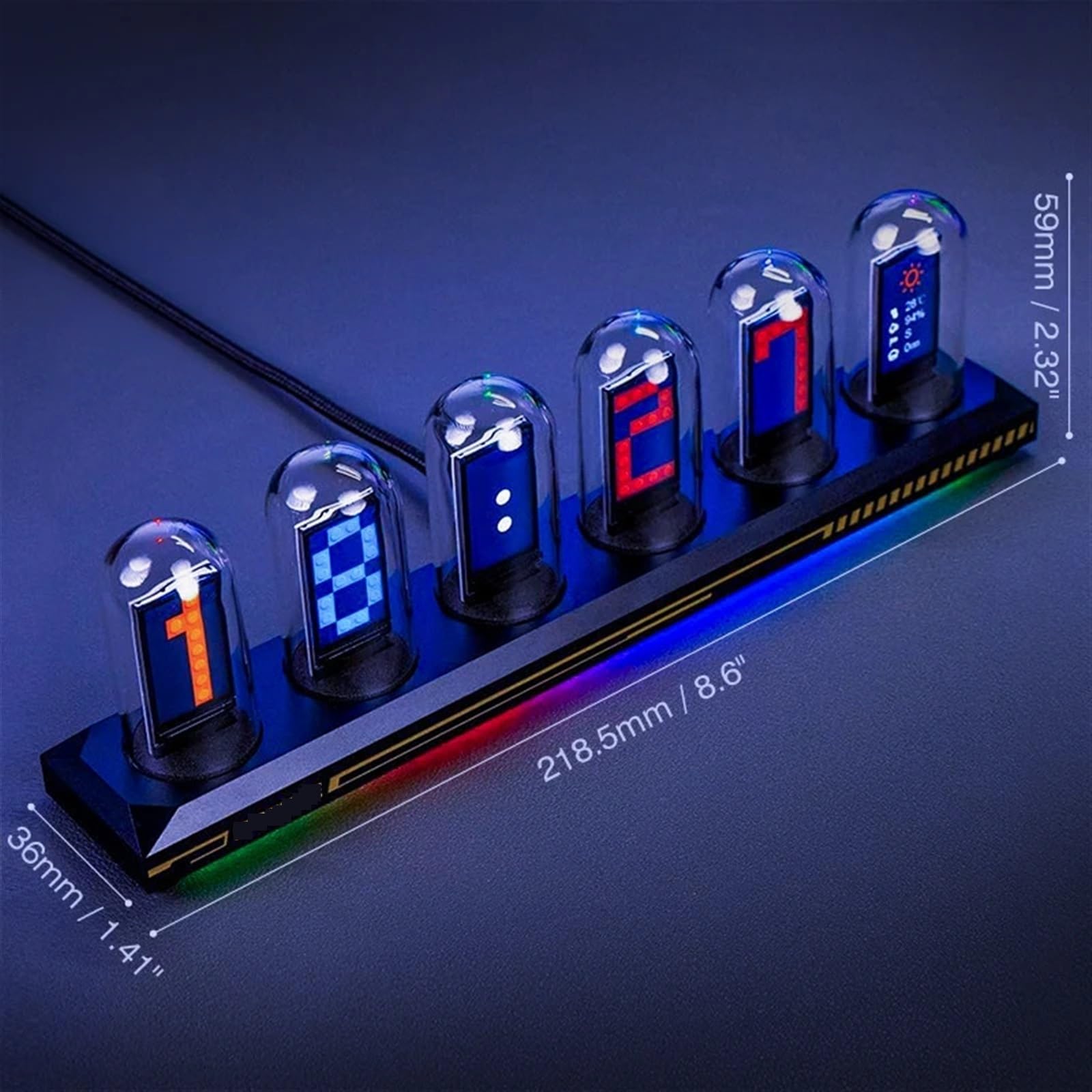 Stacja pogodowa, cyfrowy zegar z lampkami Nixie, kolorowy ekran IPS, rura analogowa DIY, dekoracja biurka do gier, luksusowe opakowanie prezentowe, czarny z RGB-1