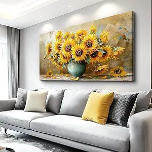 QIYILEXWART Canvas Wall Art For Living Room Wall Decor For Bedroom Office Wall Decoration Sunflower Landscape Painting Abstract Pictures Artwork Room Aesthetic Home Decor 20x40 In