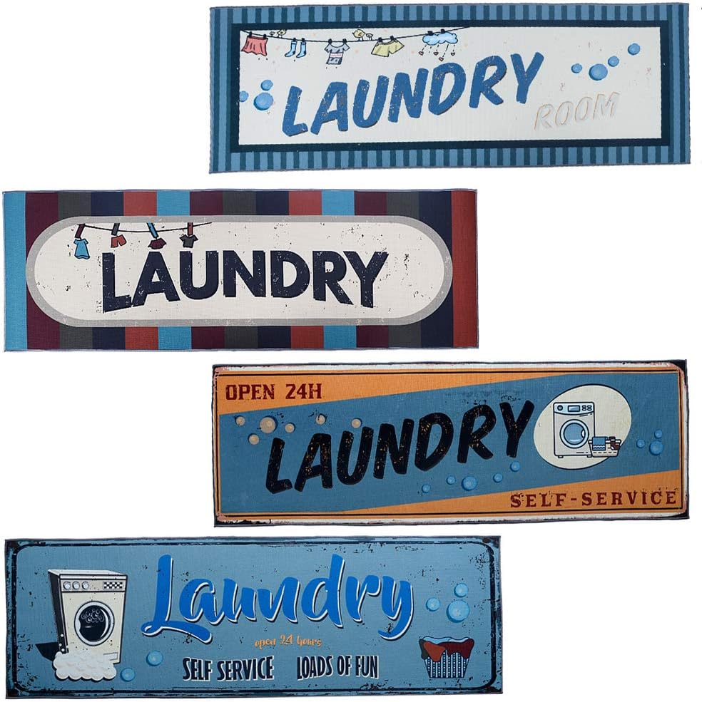 Carvapet Laundry Room Decorative Printed Runner Rug (20"x59", Blue & Orange)