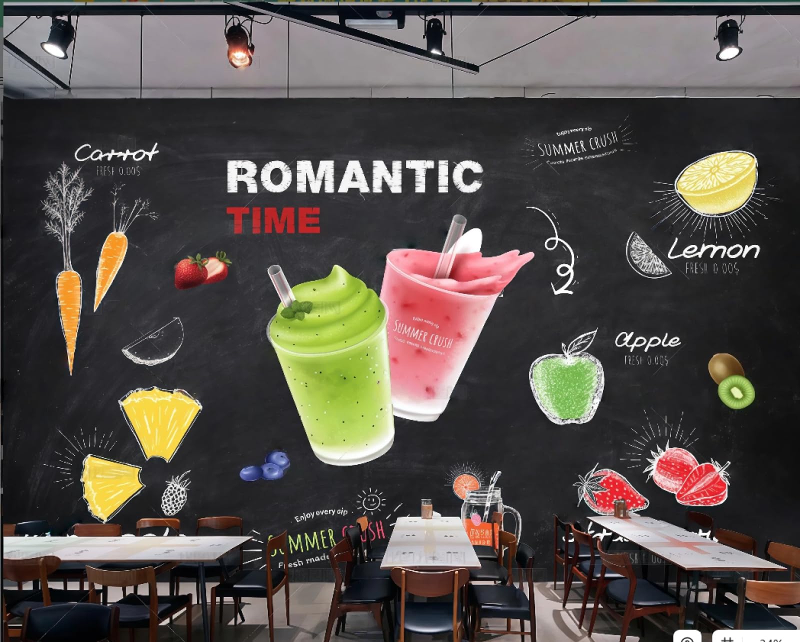 XDOUBAO Wallpaper Personalized Hand-Painted Blackboard Cold Drink Shop Afternoon Tea Coffee Shop Background Mural Western Restaurant Wallpaper,3D,300x210cm