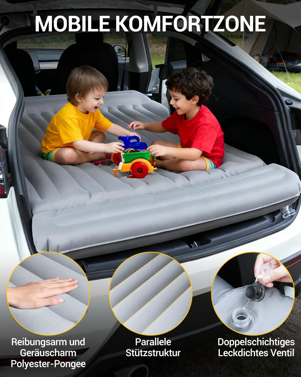 SUV Luftmatratze Kofferraum Auto Matratze Faltbar Auto Luftmatratze mit Pumpe Kabelloser Ruhiges Material Split-Design Tragbares mit Integriertem Kissen für Reisen Camping Outdoor
