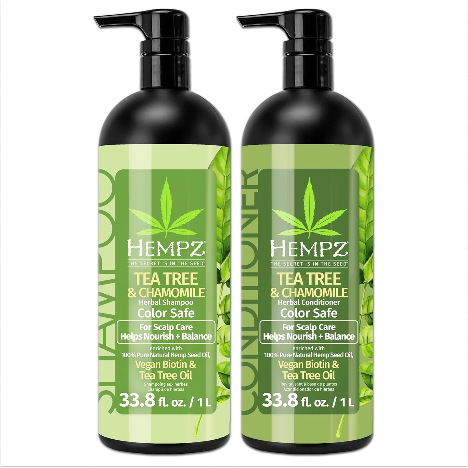 HEMPZ Hair Shampoo & Conditioner Set – Tea Tree & Chamomile for Dry, Damaged and Color Treated Hair, Hydrating, Softening, Moisturizing with Vegan Biotin for Scalp Care Duo Set – 33.8 fl oz HEMPZ Hair Shampoo & Conditioner Set – Tea Tree & Chamomile for Dry, Damaged and Color Treated Hair, Hydrating, Softening, Moisturizing with Vegan Biotin for Scalp Care Duo Set – 33.8 fl oz