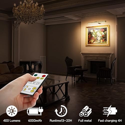 Miniatura 3 de Control remoto de luz de imagen de 16 pulgadas, funciona con pilas, luz inalámbrica para arte de pared con 3 colores de luz, metal completo de 400