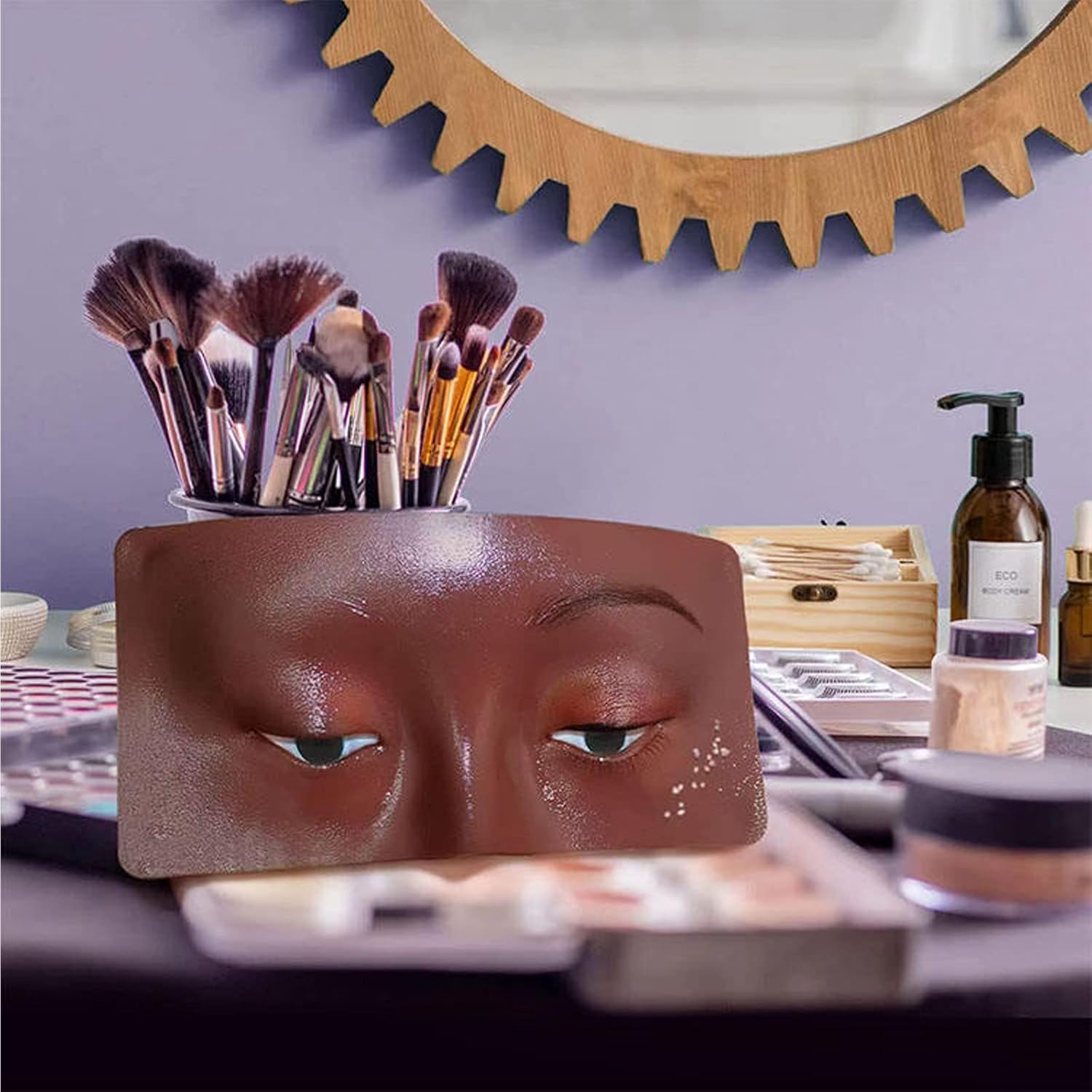 Makeup Practice Face Board - 3D Makeup Mannequin Face Silicone Face to Practice Makeup Eyeshadow Mannequin Makeup Artist Must Haves with 8 Makeup Brushes and 2 Pairs Natural 3D False Lashes(Black)