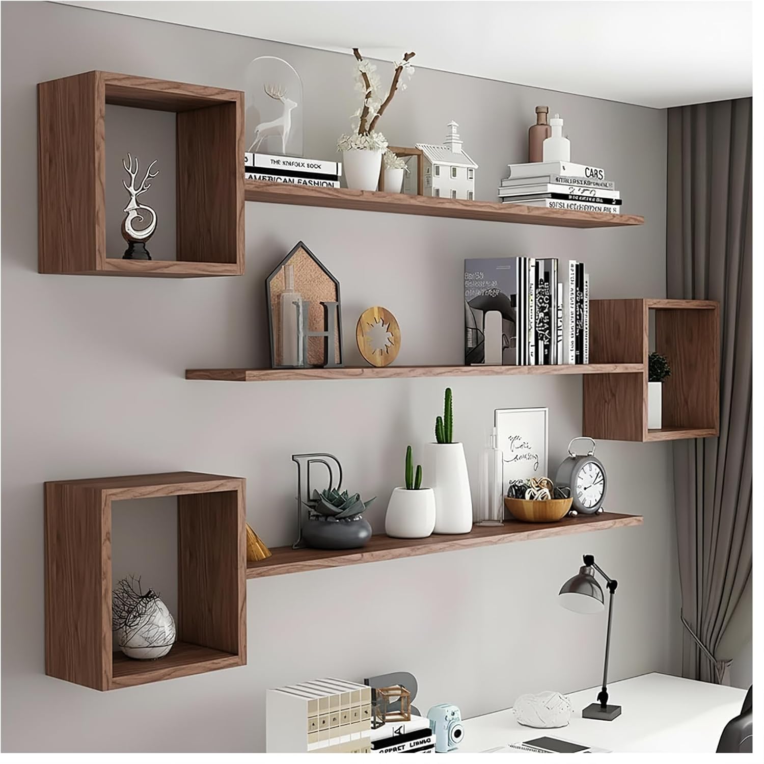 Wall Mounted Shelves Wooden Floating Shelf Home Decor for Wall, Sofa, Bathroom, Bedroom, Living Room, Kitchen, Office Walnut-3-layer 70"