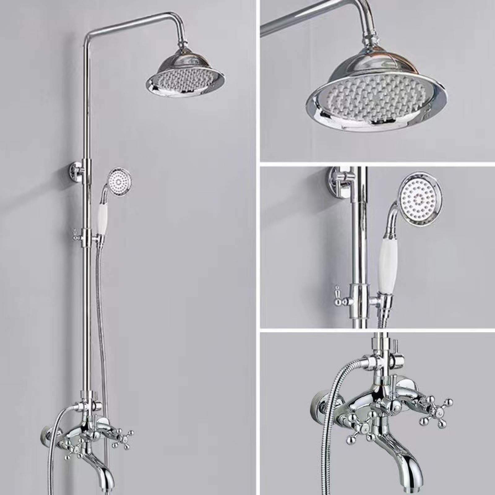 Fanjubei Silver Small Curved Double Handles Bathroom Shower Set, Hot And Cold Shower Faucet, Silver Small Curved Double Handle Showerhead