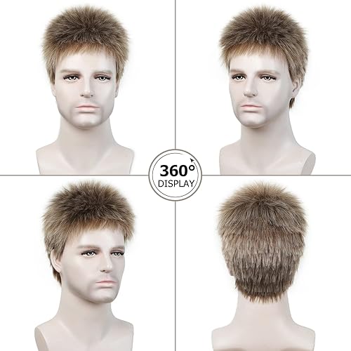 Miniatura 5 de SEVENCOLORS Peluca corta para hombre, pelucas rubias mixtas para hombres, cabello natural, sintético, cosplay, Halloween, disfraz, pelucas