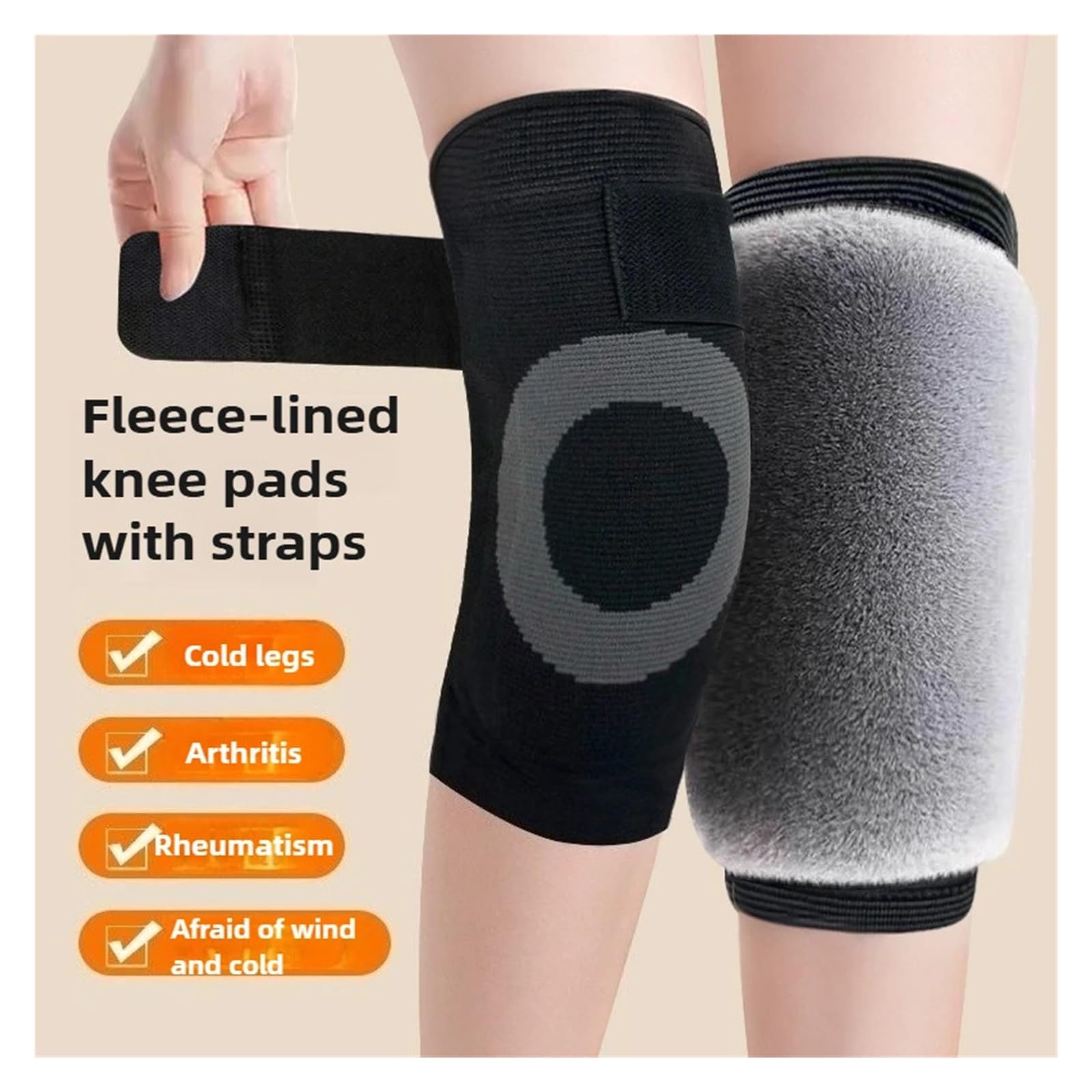 Genouillères de sport antidérapantes, chauffe-genouillères, 1 paire, tailles M à XXL, manchons chauds pour l'hiver, sangle ajustable, revêtement en tissu doux et confortable imitation fourrure de