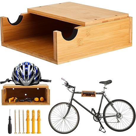 Bicycle Wall Mount With Detachable Shelf: Bamboo Wooden Bike Rack For Storing Bicycle Accessories