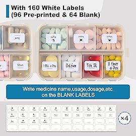 4 Pack, 14 GRIDS Travel Pill Organizer Box with Labels - Travel Medicine Case Kit - Pocket Daily Pharmacy Container - Travel Medication Holder Dispenser for Fish Oil Vitamin Supplement Storage