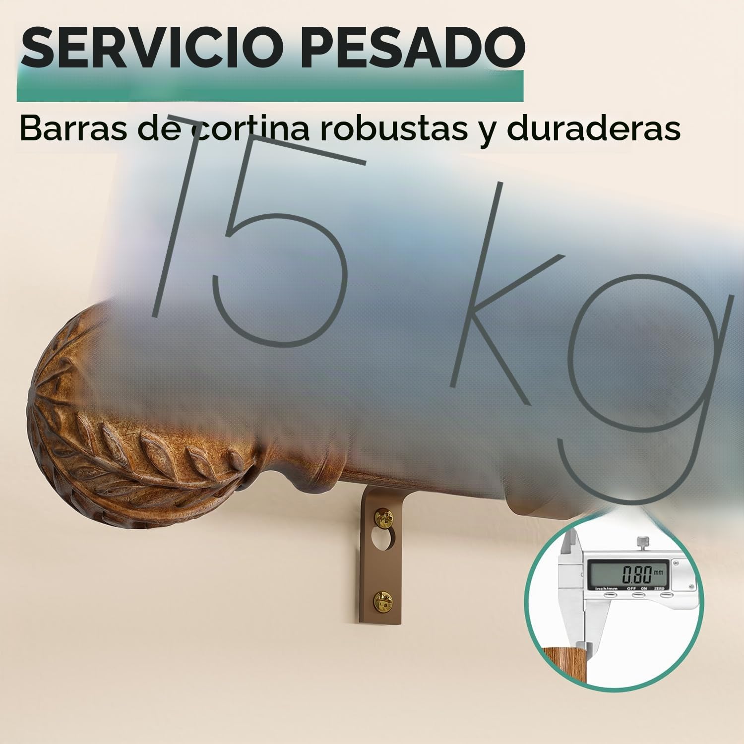 Barra Cortinas Extensible Acabado Efecto Madera Oscura 80-365 Cm | Varilla MetáLica De 25 Mm De DiáMetro, InstalacióN Mural, Gran Capacidad De Carga, Ideal Para SalóN Y Dormitorio