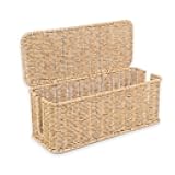 Cable Management Box, Handmade Rattan Cable Organizer, 2 Open Slots Cords Hider Box, Under Desk Cord Organizer for Computer Router USB Hub & Power Strip, Patent Pending, 13