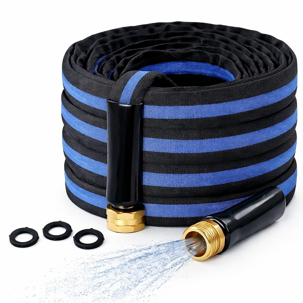 Manguera de jardín profesional de 50 pies con 3 arandelas reforzadas, conector universal para grifo, manguera de agua a prueba de fugas para todas las estaciones, se adapta a cualquier grifo, diseño