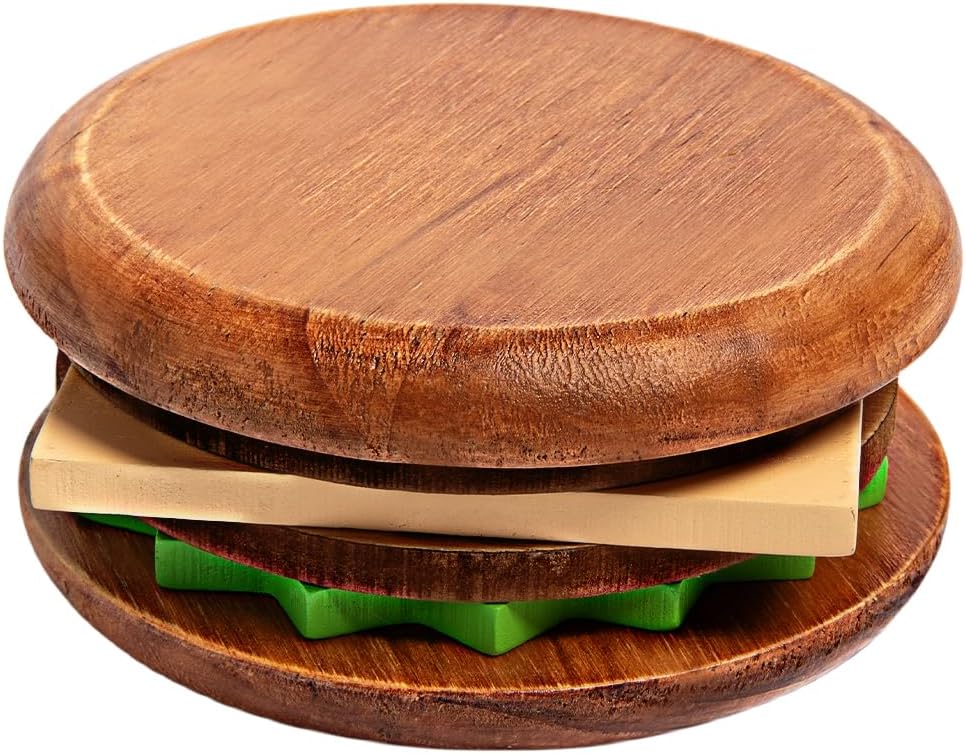 GENMOUS Burger Funny Coasters Set of 6 for Drinks, Natural Wood DIY Cool Coaster for Office Desk Dining Table Wooden Cheeseburger Coaster Set Gifts GENMOUS Burger Funny Coasters Set of 6 for Drinks, Natural Wood DIY Cool Coaster for Office Desk Dining Table Wooden Cheeseburger Coaster Set Gifts
