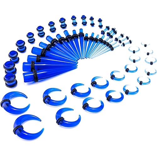 Ear Gauges Stretching Spiral Buffalo Taper Kit 54PCS 14G-00G Ear Gauges Expander Set Acrylic Tapers and Plugs & Crescent Shaped Tunnels Body Piercing Jewelry Set
