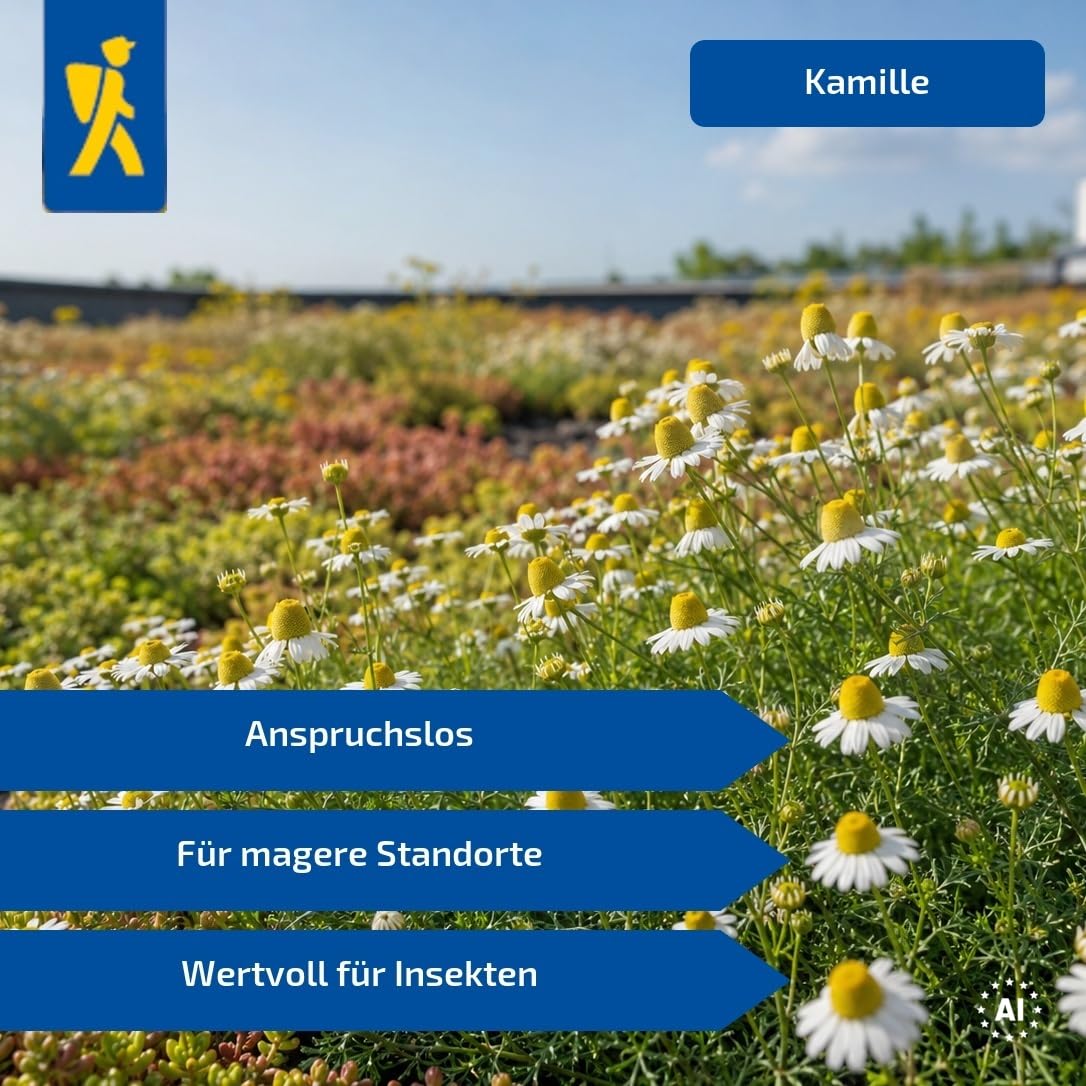 Kiepenkerl Dachbegrünung Kräutermix 801912 - Trockenheitsverträgliche Grasarten und Pflegeleichte Kräuter - Grassamen, Saatgut, Mehrjährig
