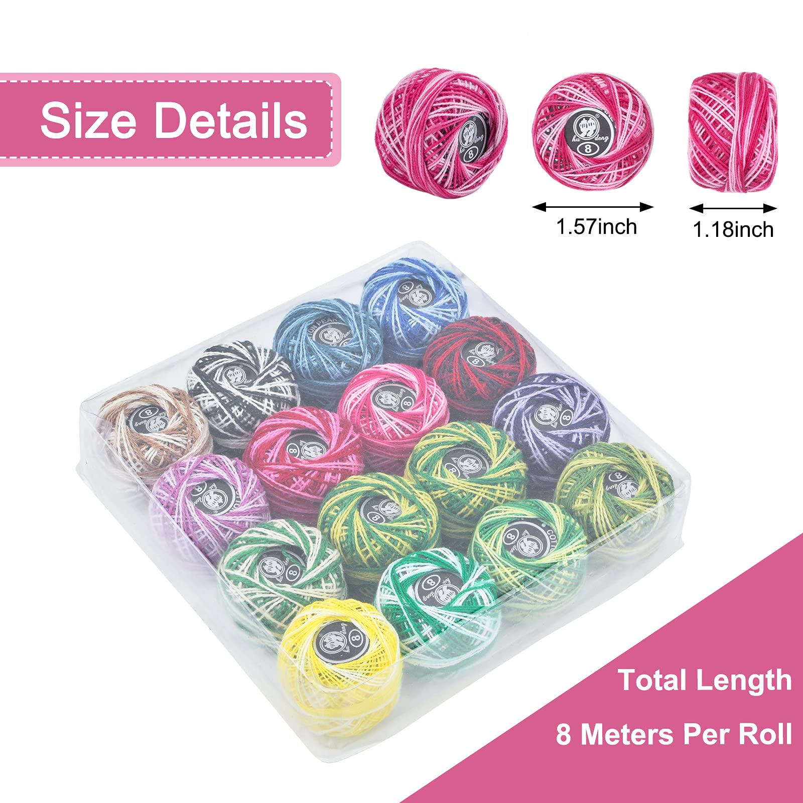 WANDIC Cotton Threads, 16 Balls Embroidery Floss Cotton Yarn Threads for Crochet Cross Stitch Needlepoint Hand Embroidery