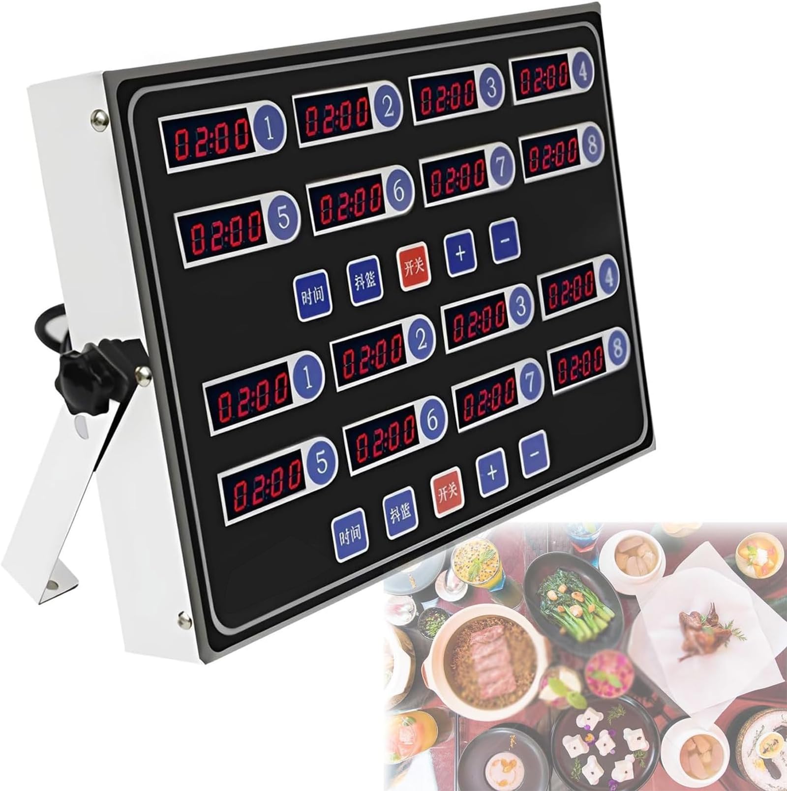 Temporizadores de cocina comerciales, temporizadores de cocción digitales de 16 canales con pantalla LED, ángulo de colocación ajustable y conversión de unidades múltiples, función de memoria