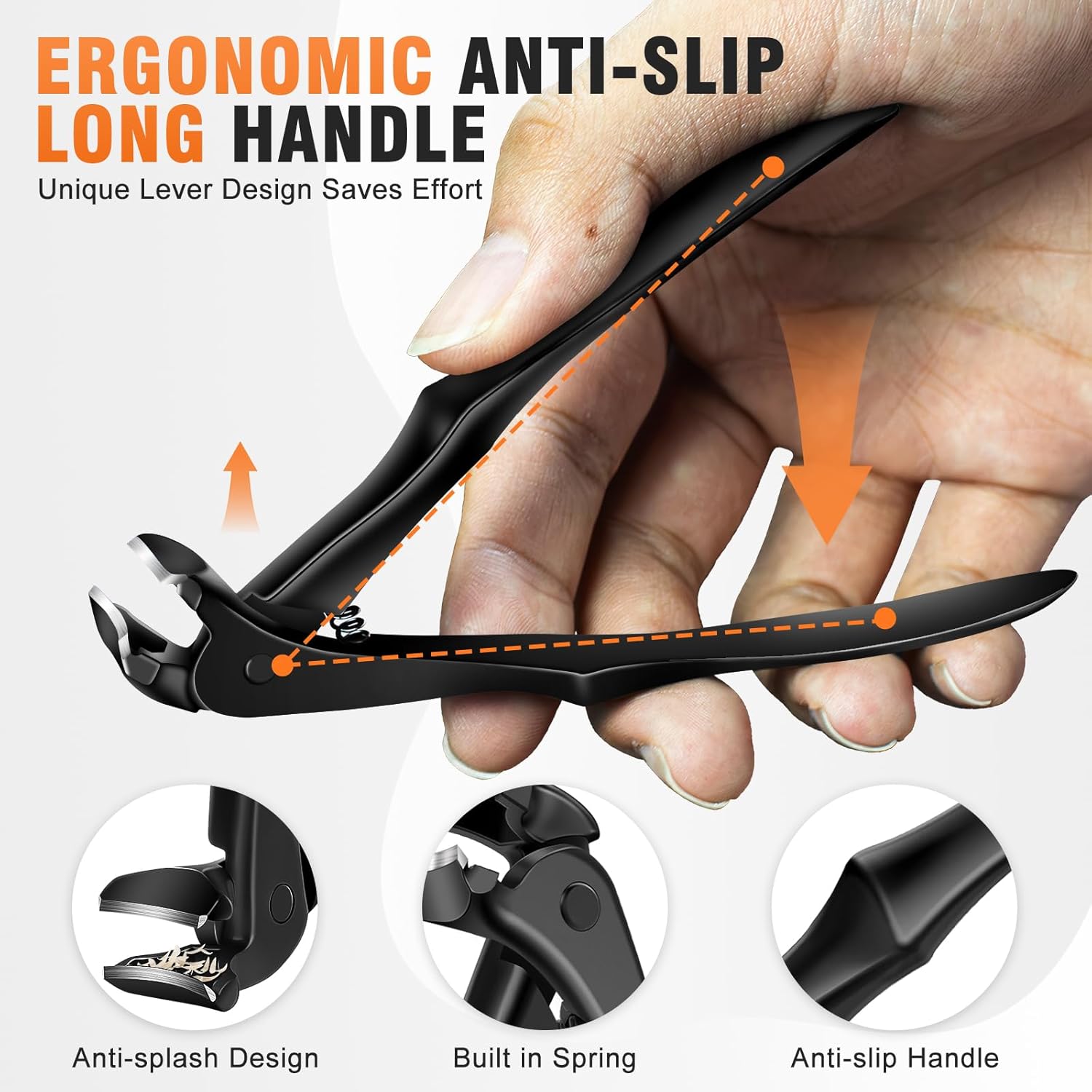 DRMODE Toenail Clippers for Thick Toenails for Seniors, Upgraded Long Handled Angled Head Toe Nail Clippers for Men with Catcher, Wide Opening Fingernail Clipper Slanted Curved Ingrown Toenail Clipper
