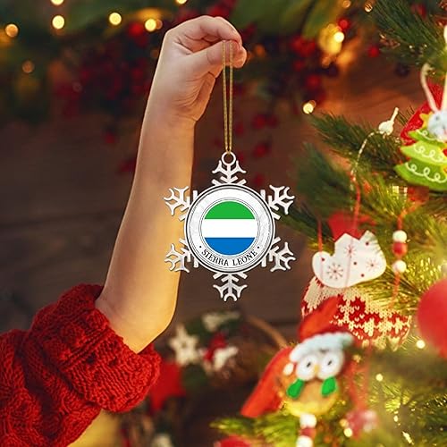 Miniatura 4 de WoGuangis Adornos de copo de nieve de metal de Sierra Leona, bandera nacional, adornos de Navidad para árbol de Sierra Leona, decoración de árbol de