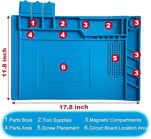 Miniatura 2 de Alfombrilla de silicona resistente al calor de alta calidad de 932 F, tapete de trabajo de reparación electrónica magnética antiestática grande para