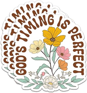 (3Pcs) God's Timing is Perect Sticker Christian Stickers God Stickers Decal Waterproof Vinyl Stickers Adult for Laptop Car Tumbler Water Bottle Mug Phone Notebook Helmet Size 3”x2.7”