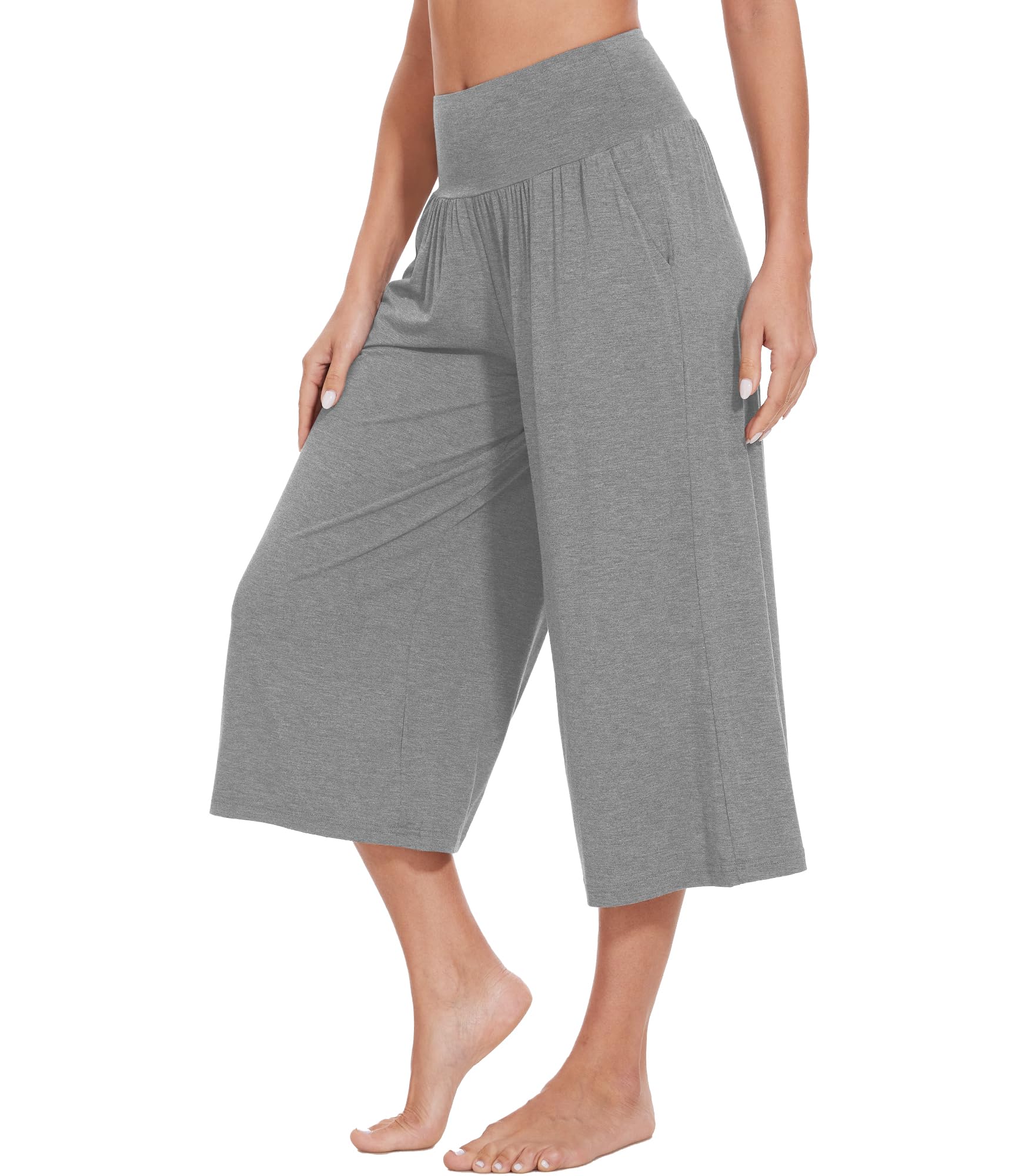 WiWi Women's Wide Leg Capri Pants Viscose from Bamboo Palazzo Lounge Bottoms with Pockets High Waist Pajama Bottom S-XXL