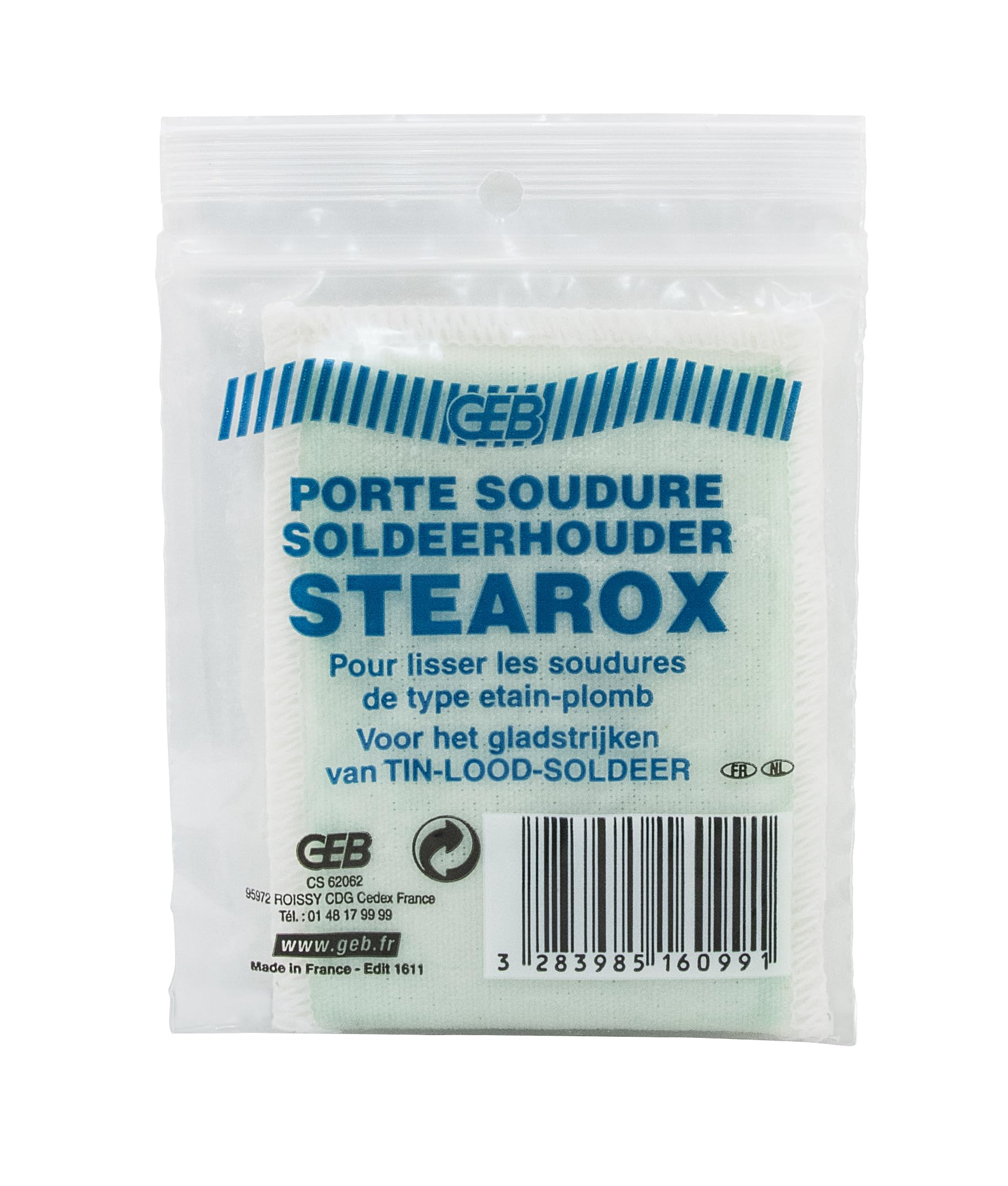 GEB STEAROX porte soudure. Feutre imprégné pour lissage des soudures type étain-​plomb avant solidification, sans se brûler. A combiner avec le suif afin de se protéger de la chaleur.