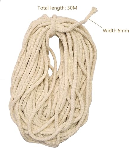 Miniatura 2 de 100 pies (98.4 ft) 14" redondo 100% algodón natural mechas quemador de repuesto queroseno para lámpara de aceite lámpara Lampberger lámpara Dietz