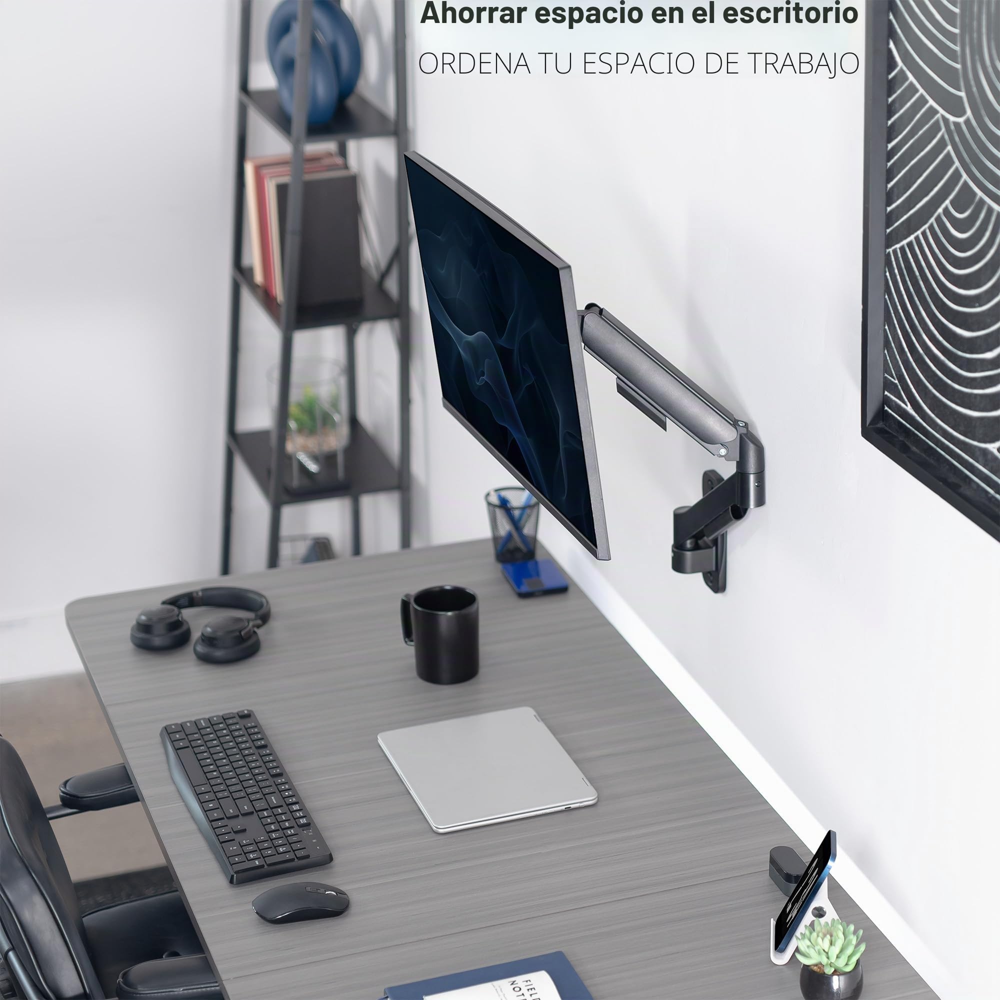 Vivo Soporte de Pared neumático de Brazo extendido de Altura Ajustable, articulación de Movimiento Completo, se Adapta a Pantallas de 17 a 27 Pulgadas, Negro, MOUNT-V001G