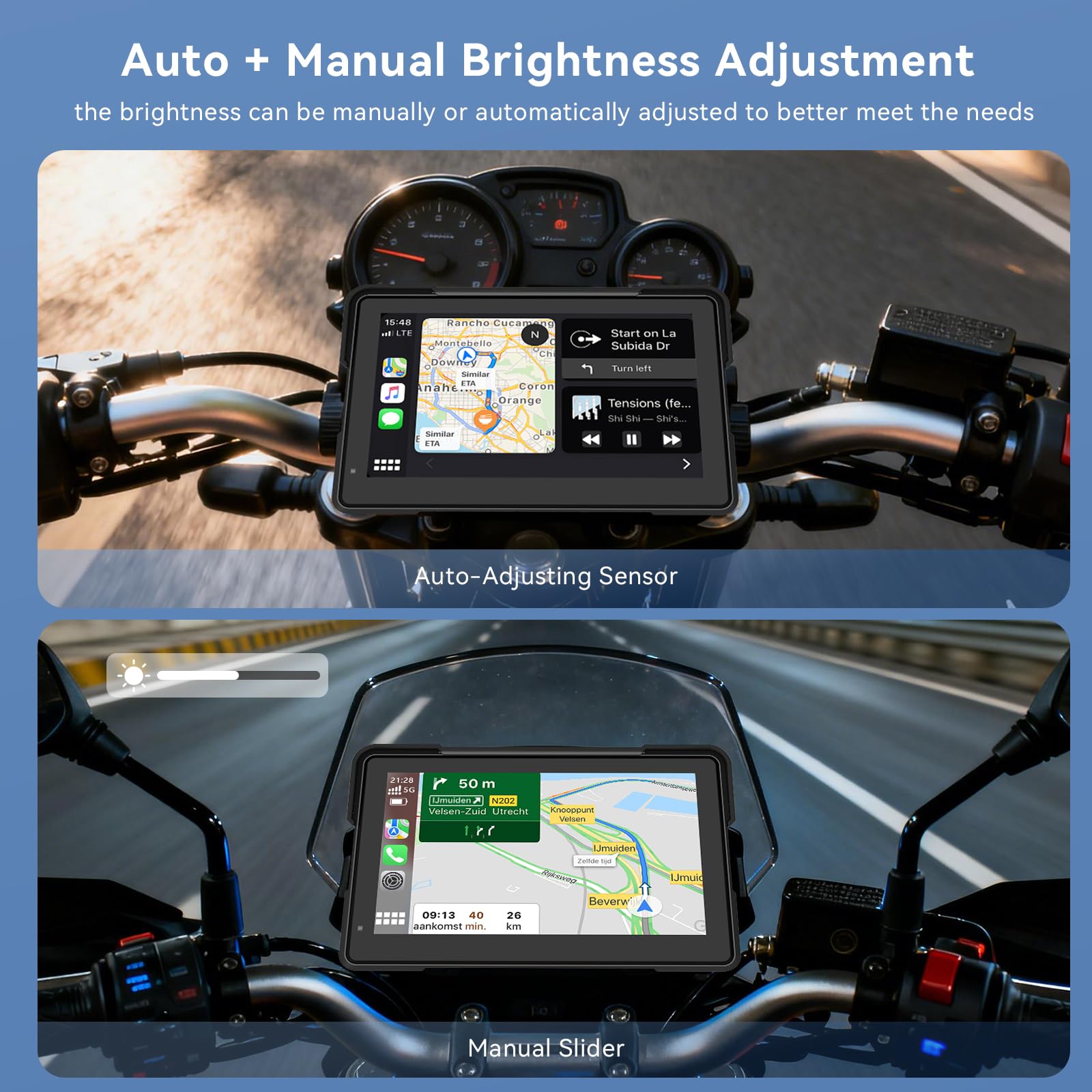 7 Pulgadas Pantalla Carplay de Motocicleta, IPX67 Impermeable, para CarPlay y Android Auto con Bluetooth Dual, Control de Voz, GPS, Detección de presión de neumáticos — view 5