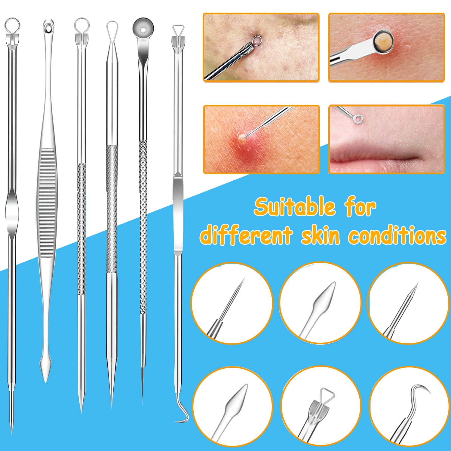 Blackhead Remover Tool, Pimple Popper Tool Kit, 16 Pack Professional Pimple Comedone Extractor Tool Acne Removal Kit - Image 4