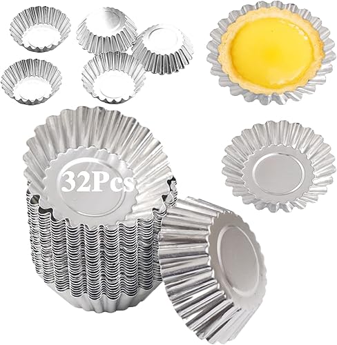 Moldes para tarta de huevo, paquete de 32 moldes para tartas de 2.75 pulgadas, mini latas de aluminio para hornear (paquete de 32 – 2.75 pulgadas)