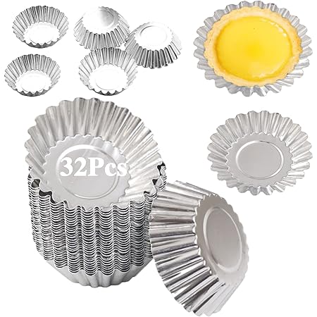 Egg Tart Molds 32Pack Tart Pan 2.75inch, Mini Tart Tins Aluminium Mini Tart Pans for Baking (32Pack-2.75inch)