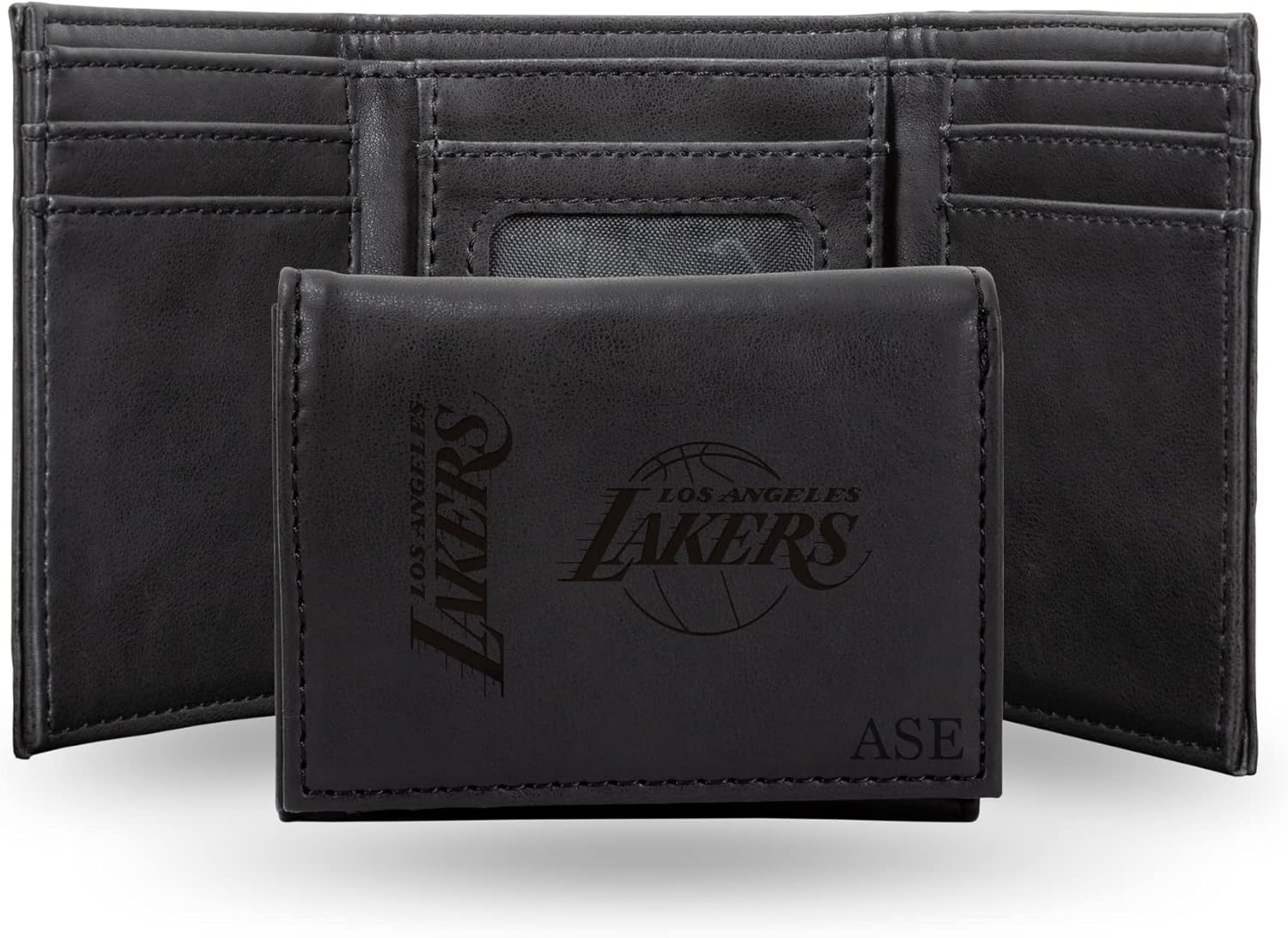 Rico Industries NBA Basketball Los Angeles Lakers Black Personalized-Custom Laser Engraved Faux Leather Tri-fold Wallet - Slim Wallet