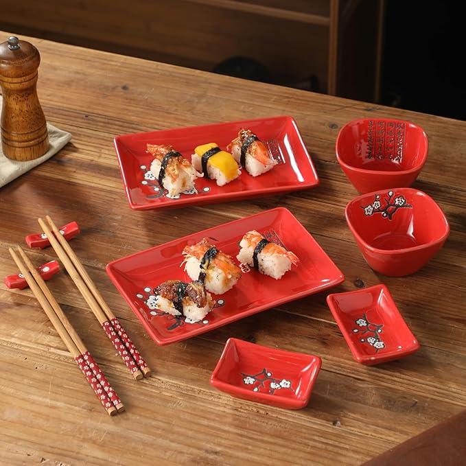 Set de 8 Platos de Sushi Japonés Cerámica con Palillos miniatura 6