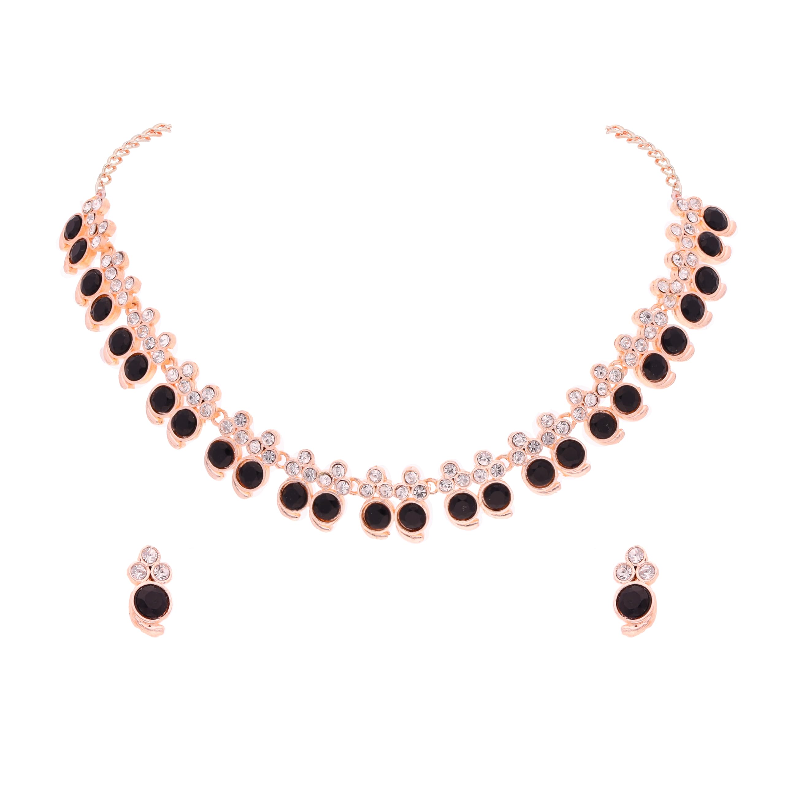 Brado Jewellery Rose Gold Polished American Diamond Studded Necklace with 1 Pair of earring Choker Jewelry set for women and Girls (Black) (B0CJNZT879) Amazon Price History, Amazon Price Tracker