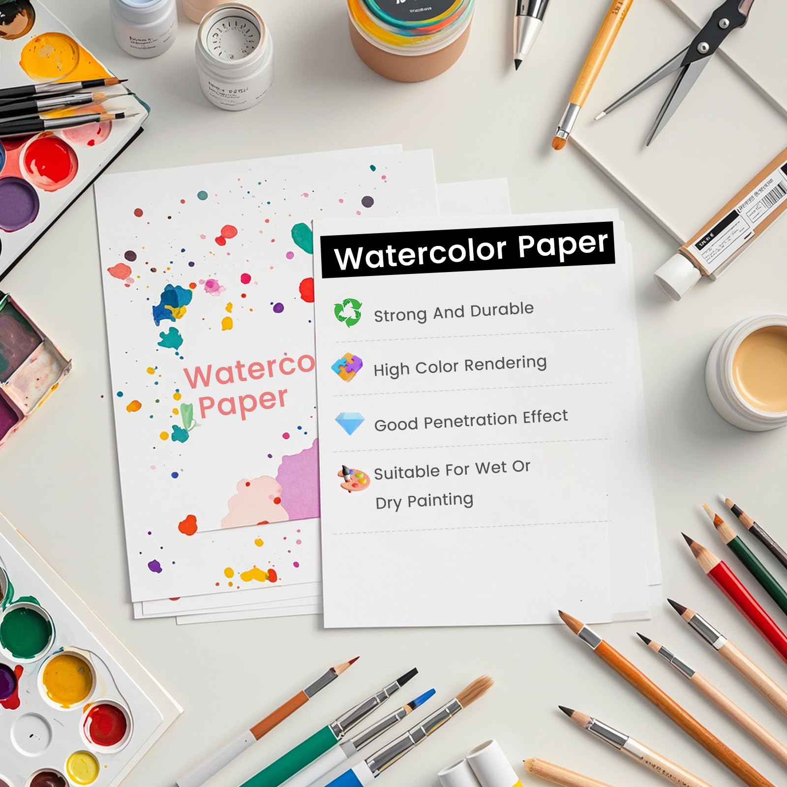 Bloc Papier Aquarelle Premium 300g/m² - 50 Feuilles A4 - Idéal Pour Aquarelle, Gouache, Tempera Et Acrylique