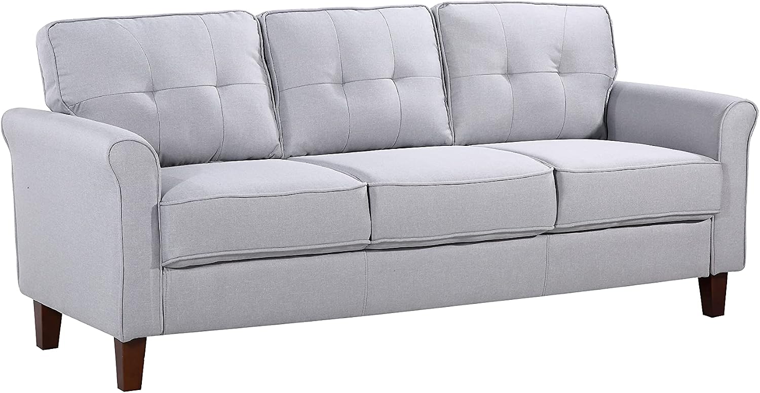 Container Furniture Direct Kouchouk Velvet Comfy Seater for Living Room Furniture Modern Mid Century Chesterfield Couch for Apartment, Bedroom, and Office, Sofa, Light Gray
