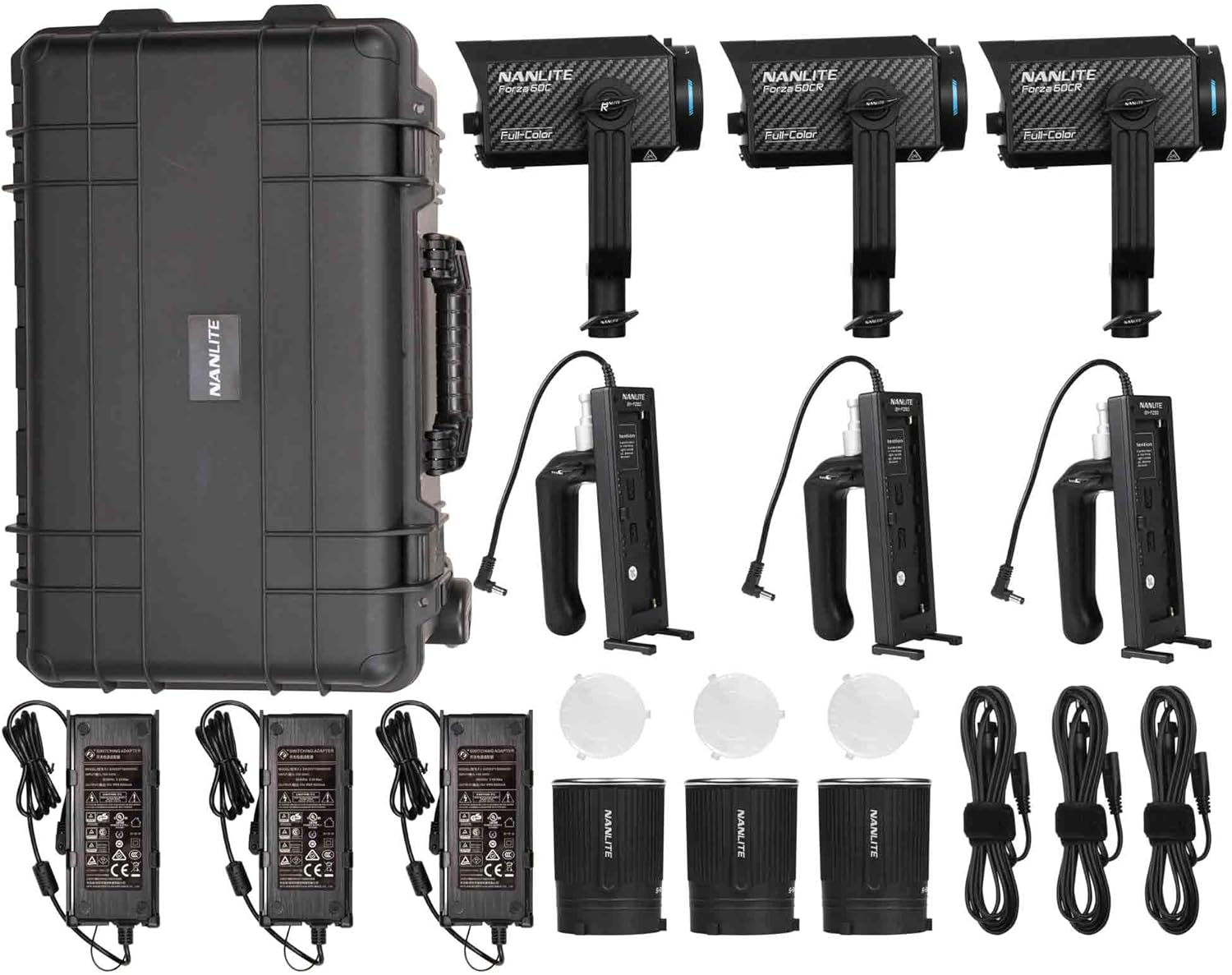 Nanlite Forza 60CR RGBLAC CRMX LED 3-Light Kit, 88W 1800-20000K G/M App Control 15 FX DC/AC Power Nanlite Forza 60CR RGBLAC CRMX LED 3-Light Kit, 88W 1800-20000K G/M App Control 15 FX DC/AC Power