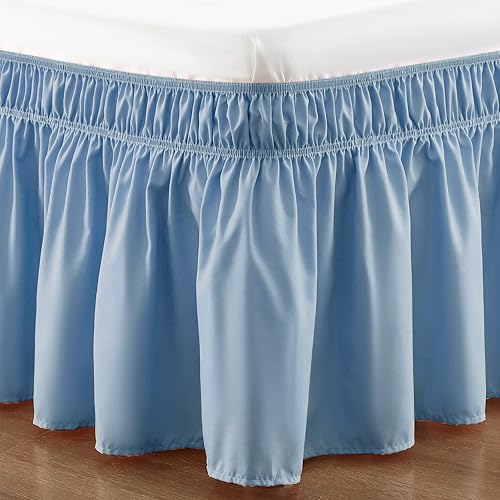 Vista 64 de Falda de cama RIMELA tamaño Queen color verde bebé con caída de 15 pulgadas, falda elástica envolvente, volante que protege contra el polvo