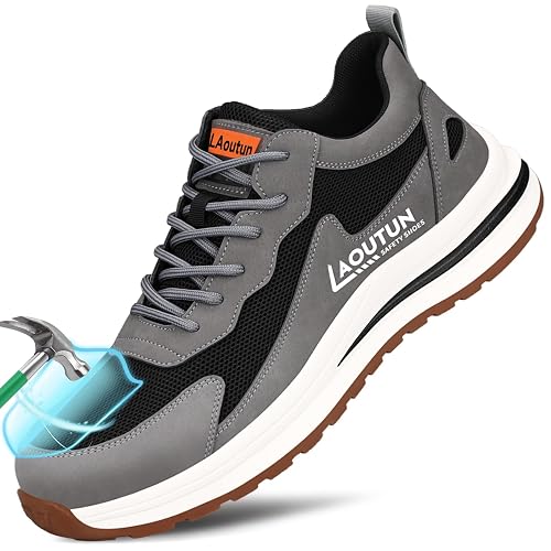 LAoutun Steel Toe Shoes for Men Safety Work Sneakers Lightweight | Comfortable, Indestructible, Puncture Resistant Kevlar Midsole, Wear Resistant, Cushioned, Low Cut, Construction