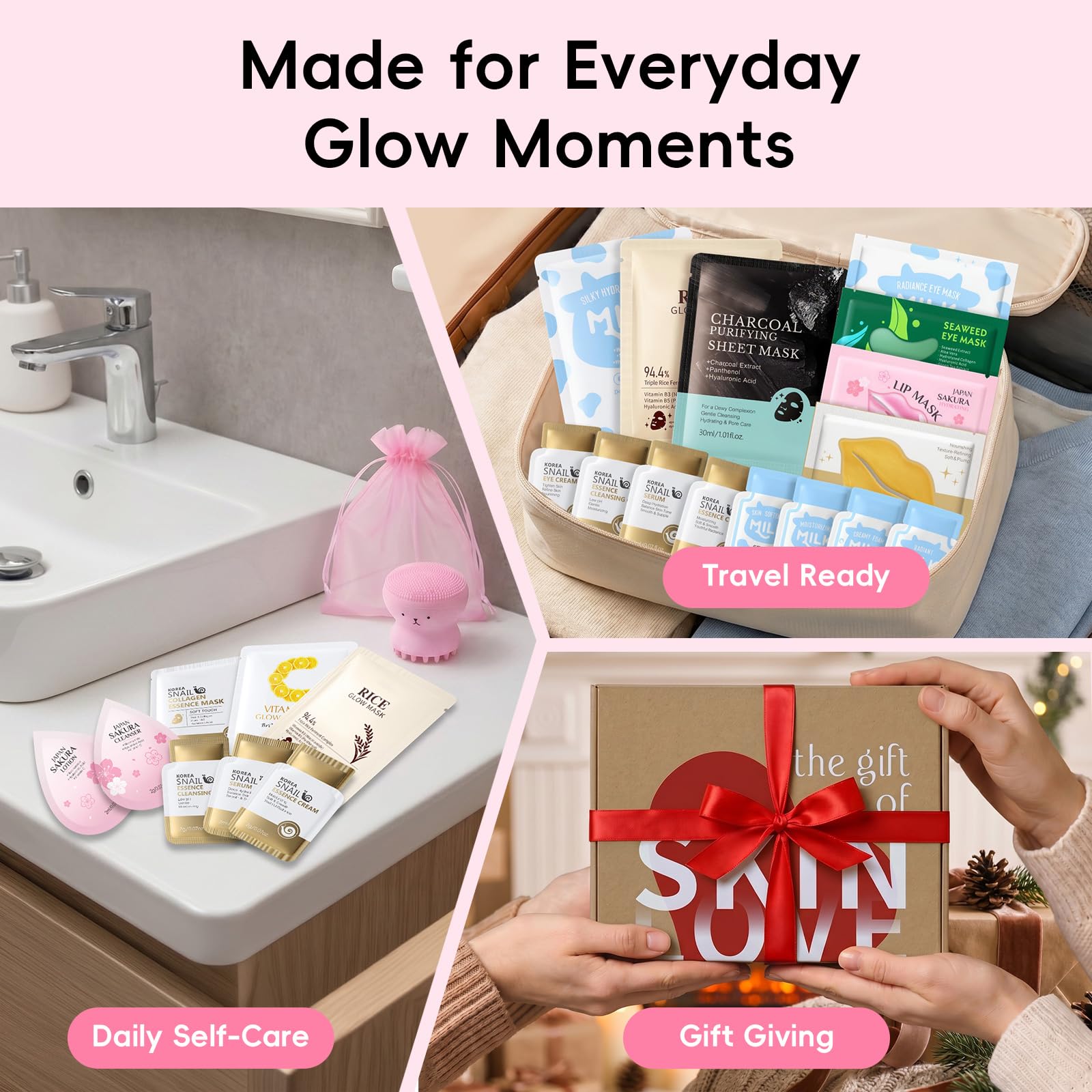 SPA-party-zubehör für Mädchen 36 Stück Reise Pflegeset Damen | Geschenkset Frauen Hautpflege, mit Augenpads Lippenmaske Feuchtigkeitsmaske, für Geburtstag, Übernachtung, Party