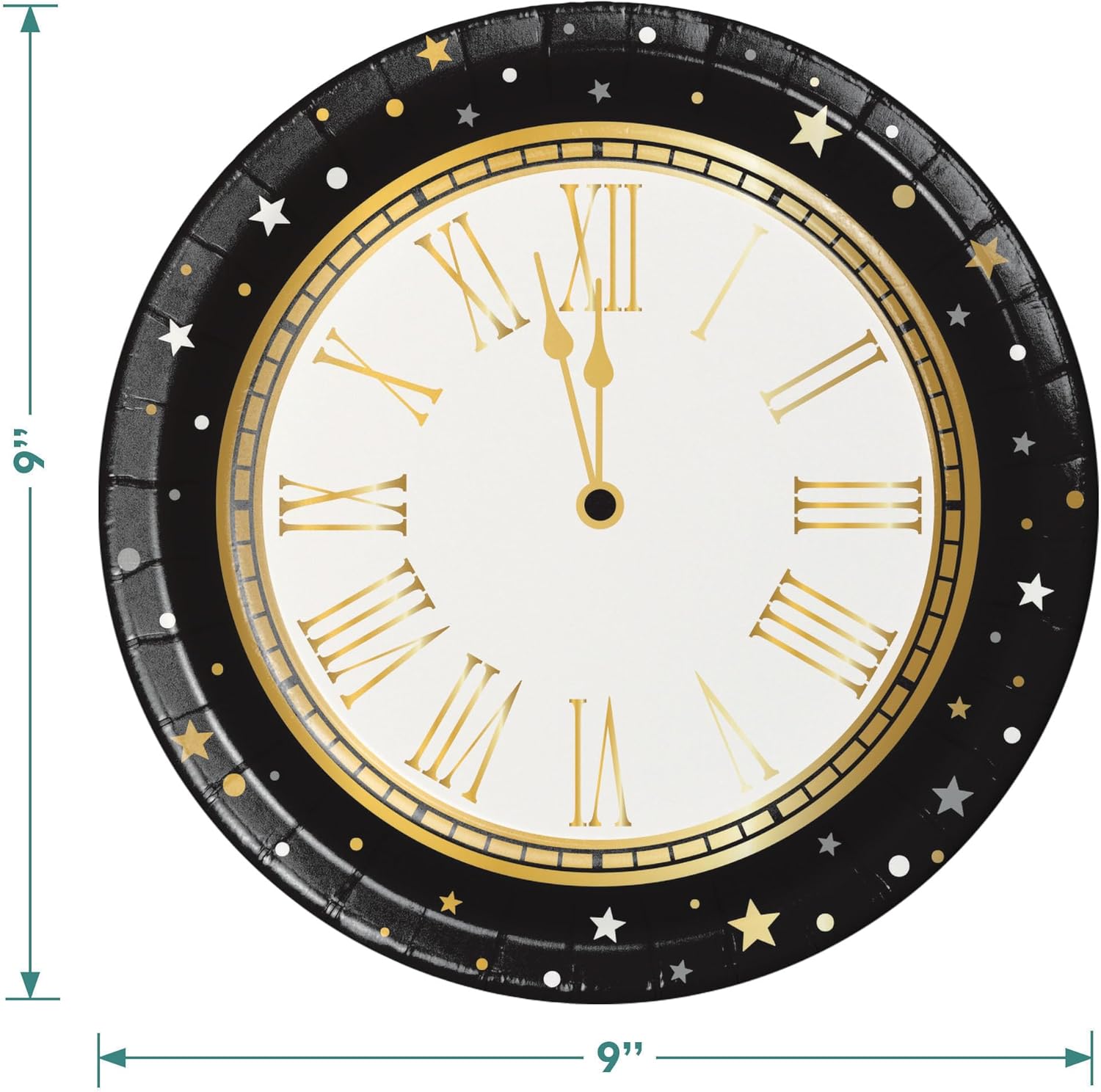 New Year's Eve Countdown Black and Gold Paper Dinner Plates With Happy New Year Lunch Napkins (16 Plates & Napkins)
